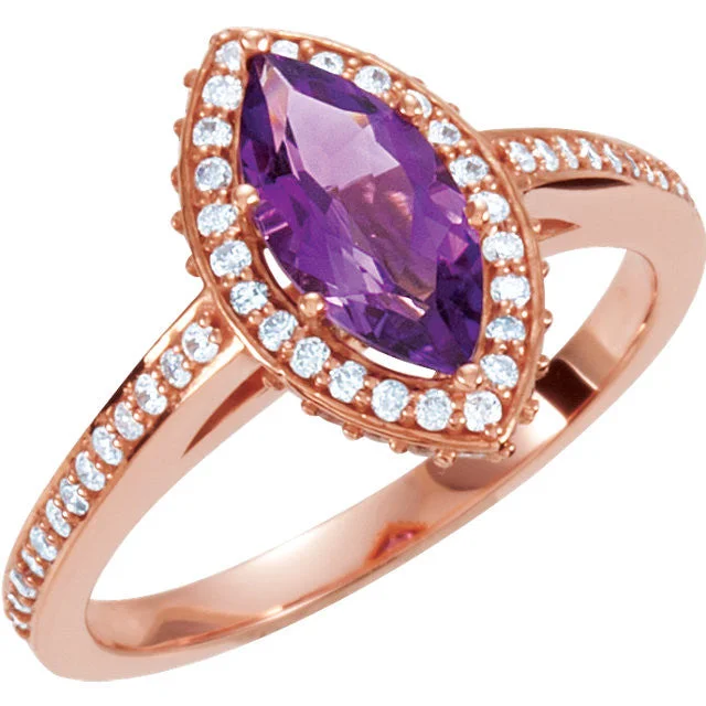 cubic zirconia ring for women -14K Rose Gold Marquise Amethyst & 1/3 CTW Diamond Ring