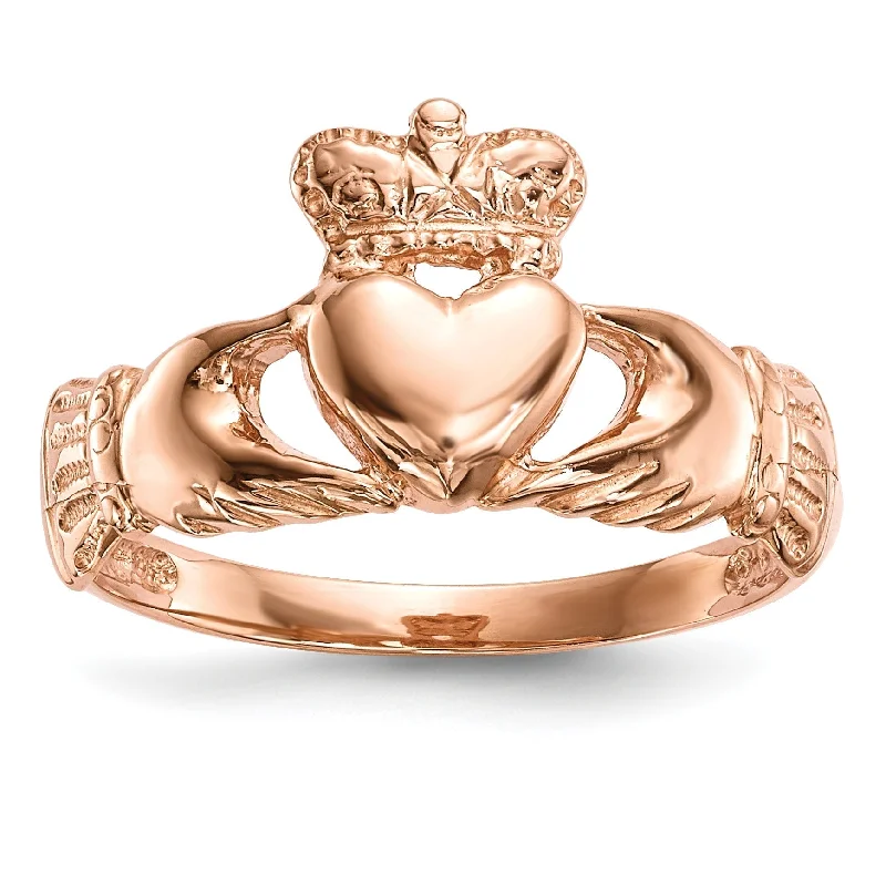 solitaire engagement ring with diamond -14k Rose Gold Solid Claddagh Ring