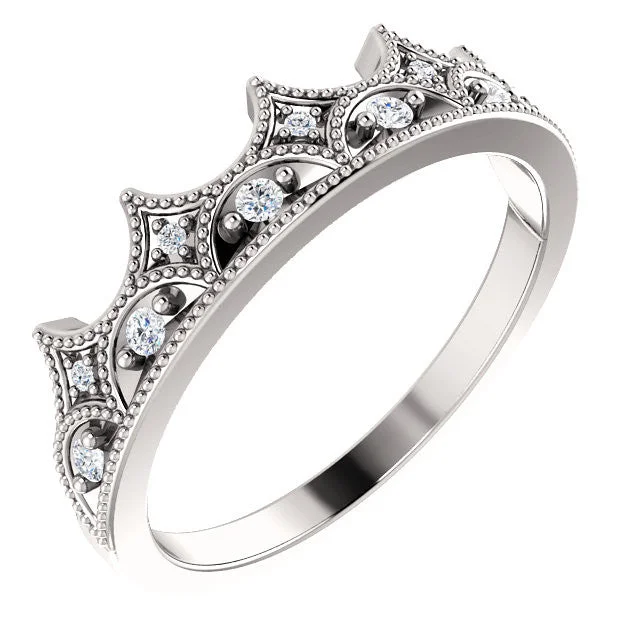 modern engagement ring for women -14K White Gold 1/8 CTW Diamond Crown Ring