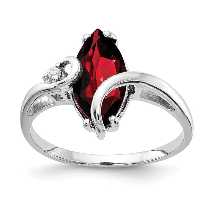 gemstone ring for wedding -14k White Gold 12x6mm Marquise Garnet and Diamond Ring