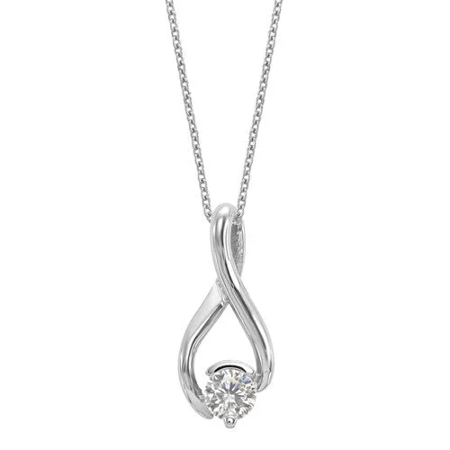 gold necklaces with diamonds-14k White Gold 5.00mm Round Moissanite Chain Slide Infinity Pendant 18" Necklace