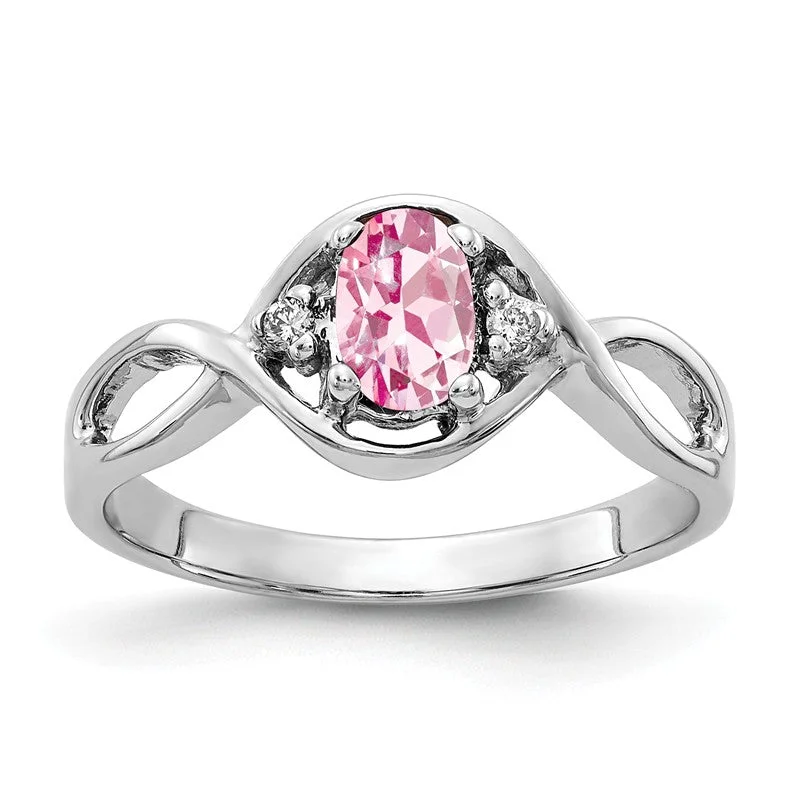 statement ring for women -14k White Gold 6x4mm Oval Pink Tourmaline and Diamond Infinity Style Ring