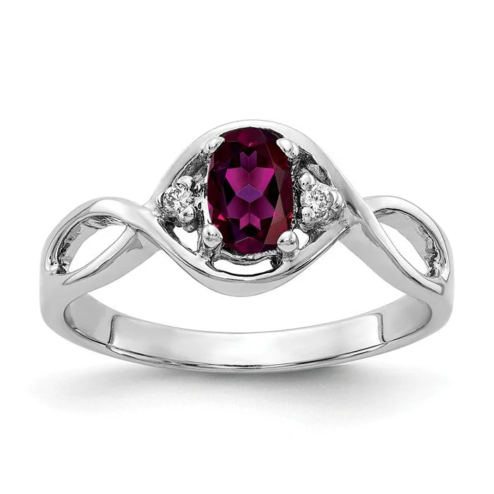 colorful gemstone ring for women -14k White Gold 6x4mm Oval Rhodolite Garnet and Diamond Infinity Style Ring