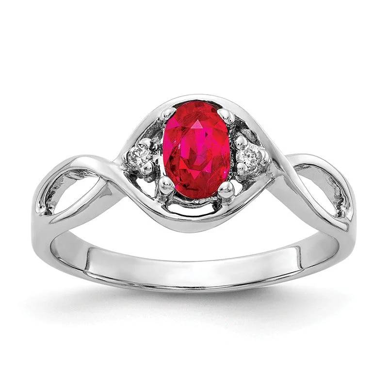 pink sapphire ring for engagement -14k White Gold 6x4mm Oval Ruby and Diamond Infinity Style Ring