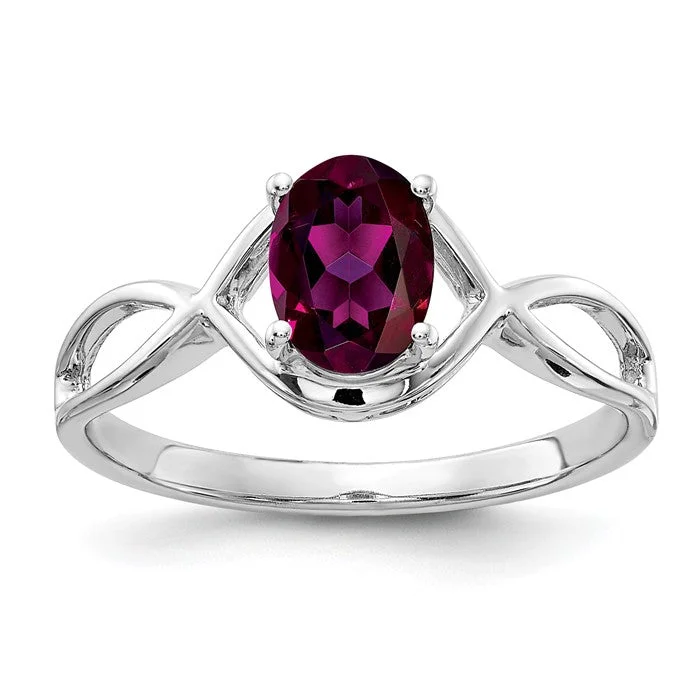 aquamarine ring for women -14k White Gold 7x5mm Oval Rhodolite Garnet Infinity Style Ring