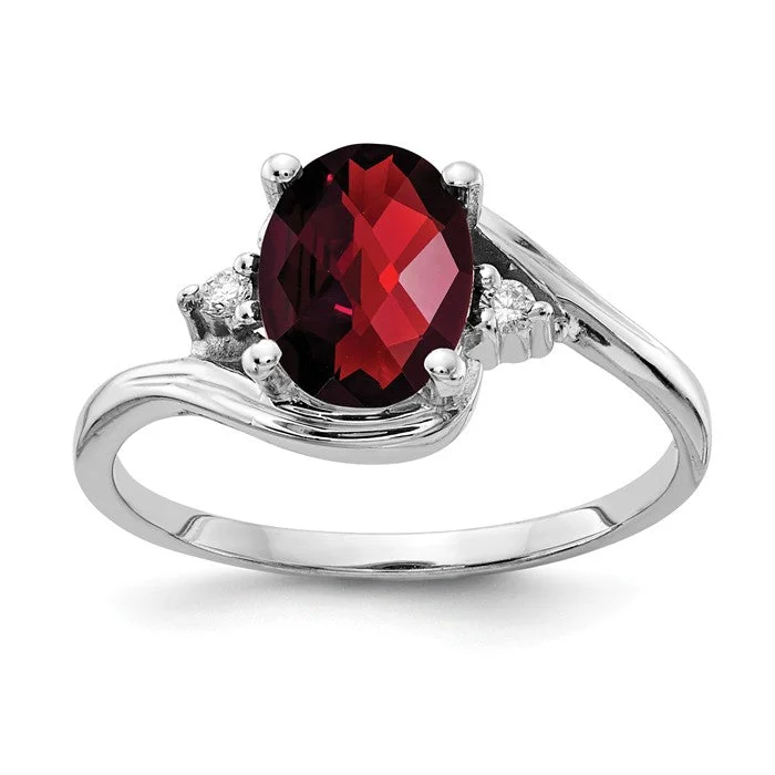 heart-shaped engagement ring -14k White Gold 8x6mm Oval Garnet and Diamond Ring