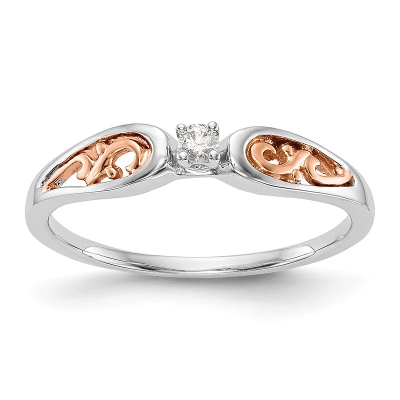 men’s wedding ring with engraving -14K White Gold And Rose Gold Filigree Diamond Promise / Engagement Ring