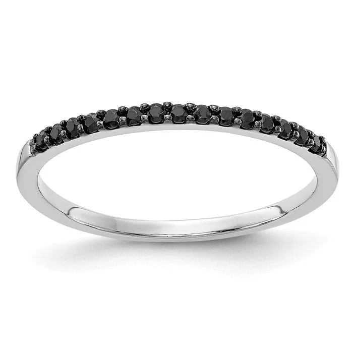 men’s engraved wedding ring -14k White Gold Black Diamond Anniversary Band Ring