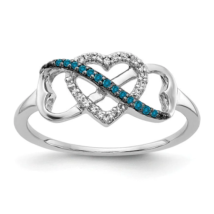 statement ring for women -14k White Gold Blue And White Diamond Heart Infinity Ring