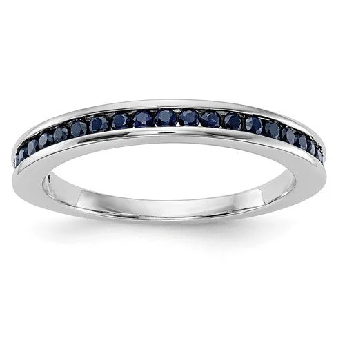 custom birthstone ring for men -14k White Gold Channel Set Genuine Blue Sapphire Anniversary Wedding Band