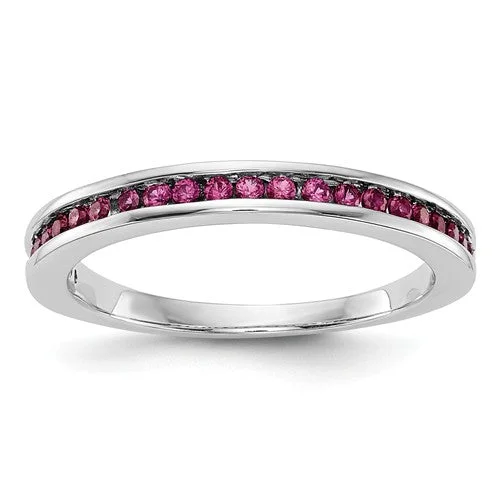 pearl ring for women -14k White Gold Channel Set Genuine Ruby Anniversary Wedding Band