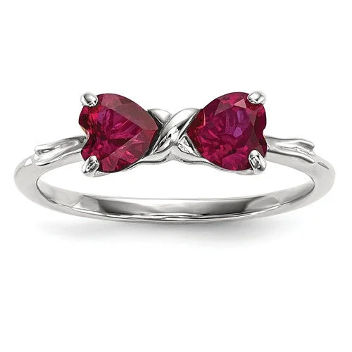 heart-shaped engagement ring -14k White Gold Created Ruby 2- Stone Heart Bow Ring