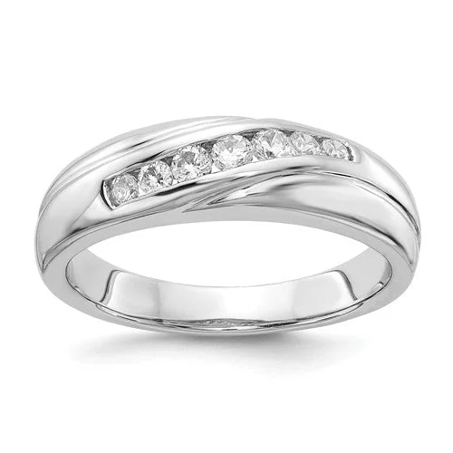 men’s wedding band with sapphire -14k White Gold Diagonal Channel Set Diamond 7 Stone Men's Ring