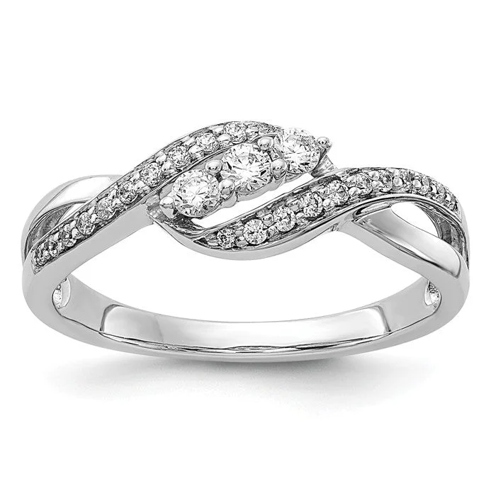 matching wedding rings for couples -14K White Gold Diamond 0.25 CTW 3 Stone Center Infinity Twist Ring