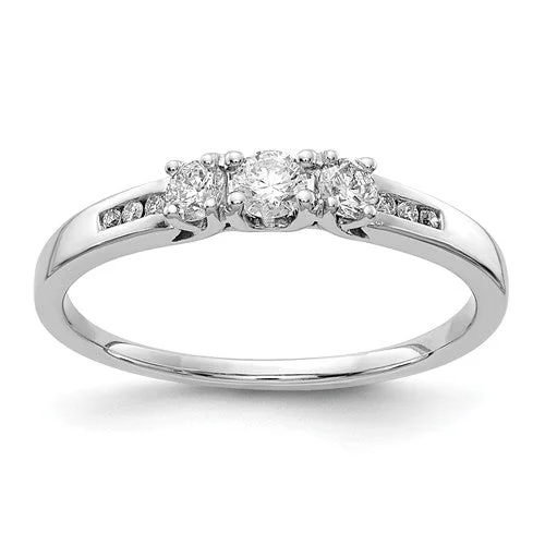 emerald cut diamond ring for women -14k White Gold Diamond 3-Stone Ring w/ Channel Accent Stones