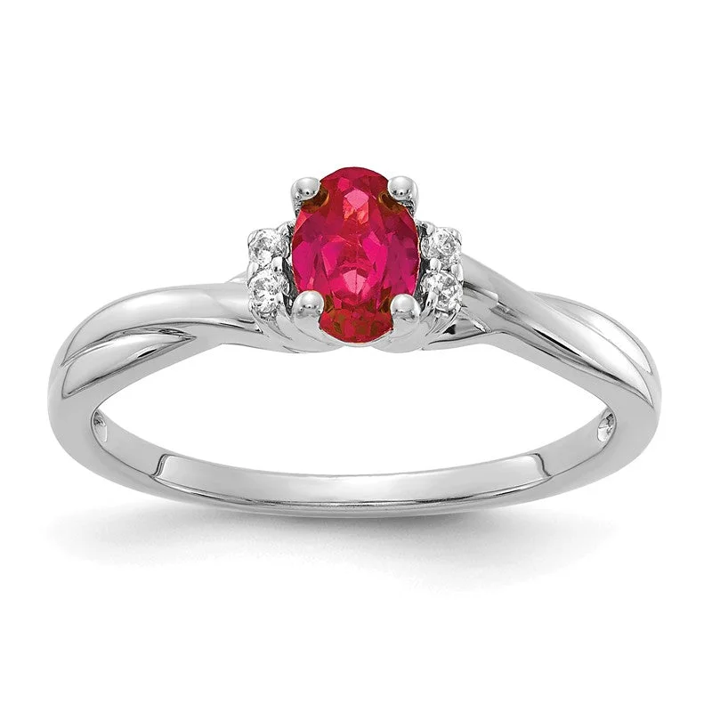 vintage wedding ring for women -14K White Gold Diamond And Oval Ruby Twist Band Ring