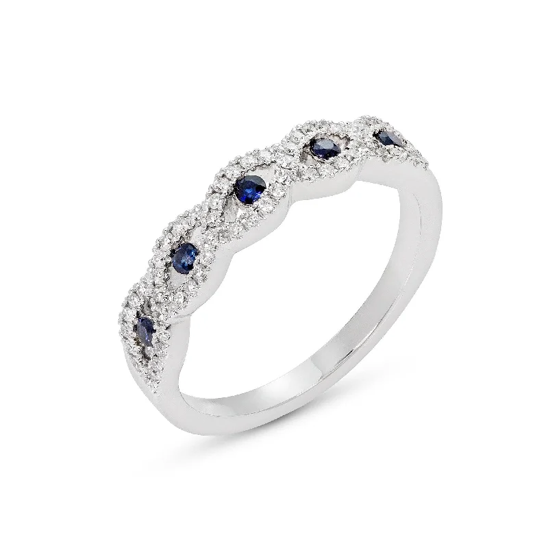 vintage style engagement ring -14k White Gold Blue Sapphire & Diamond Infinity Twist Band