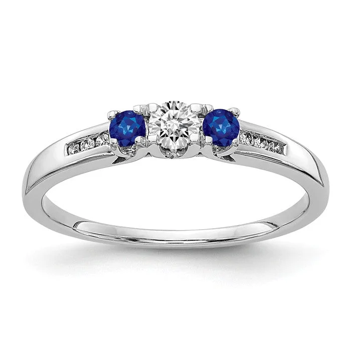 fashion ring for women -14k White Gold Diamond & Blue Sapphire 3-Stone Ring