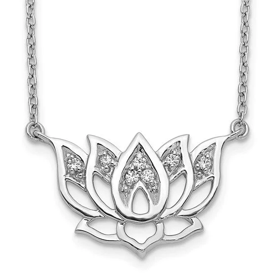 stylish gold necklaces-14k White Gold Diamond Lotus Flower Necklace