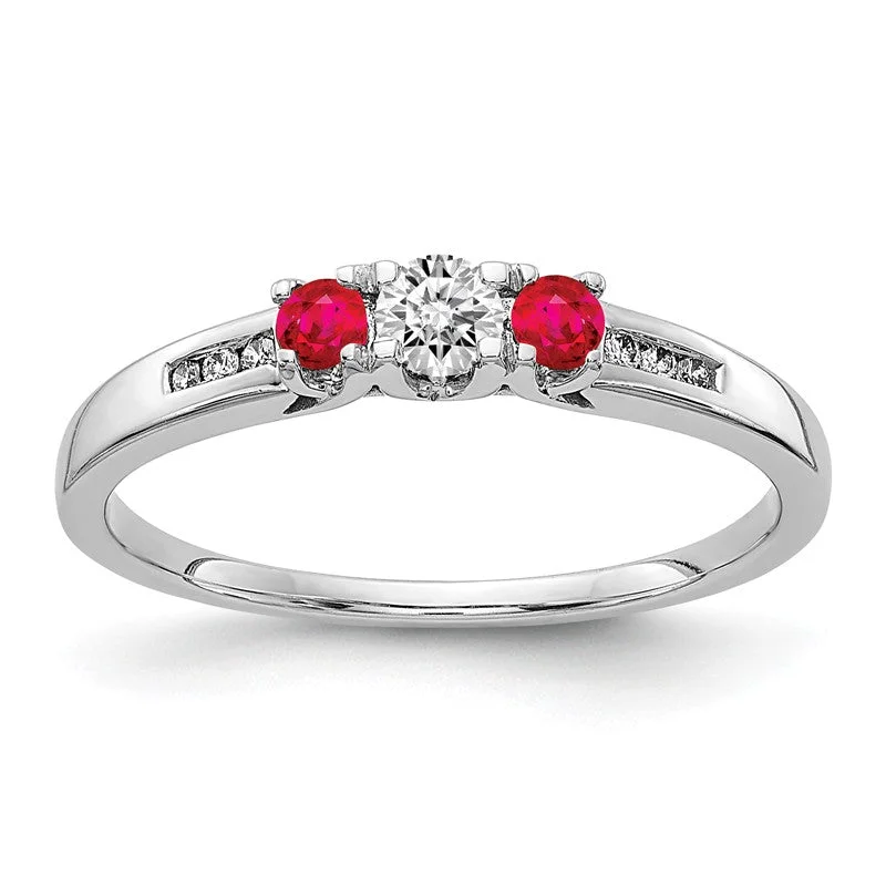 two-tone wedding ring for men -14k White Gold Diamond & Ruby 3-Stone Ring