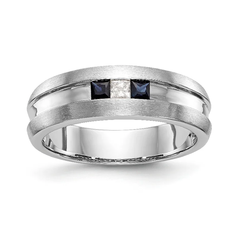 vintage wedding ring for women -14k White Gold Diamond & Blue Sapphire Men's Ring