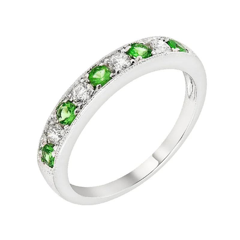 sapphire ring for women -14k White Gold Emerald & Diamond Wedding Band