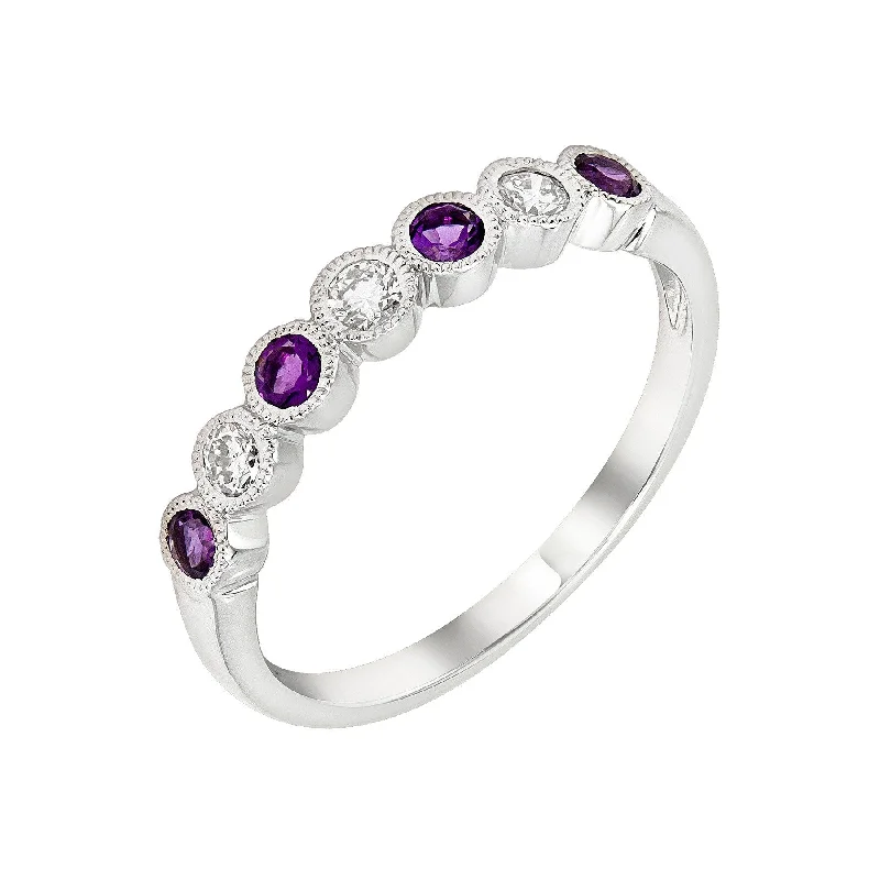 opal ring for women -14k White Gold Amethyst & Diamond Wedding Anniversary Band