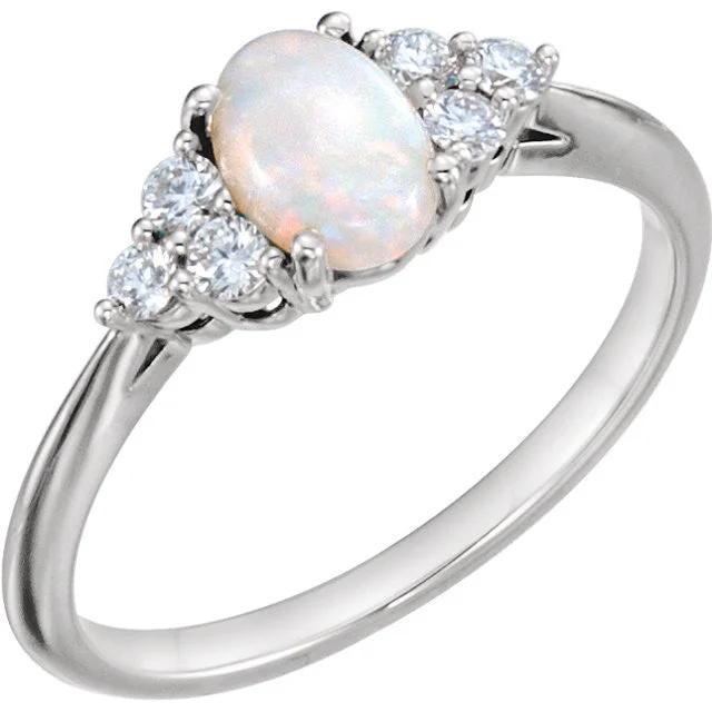 pearl engagement ring for women -14k Gold Genuine Australian Opal & 1/5 CTW Diamond Ring - White, Rose or Yellow