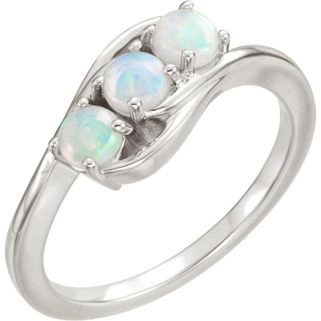 colorful gemstone ring for women -14k Gold Genuine Australian Opal Three Stone Ring - White, Yellow or Rose