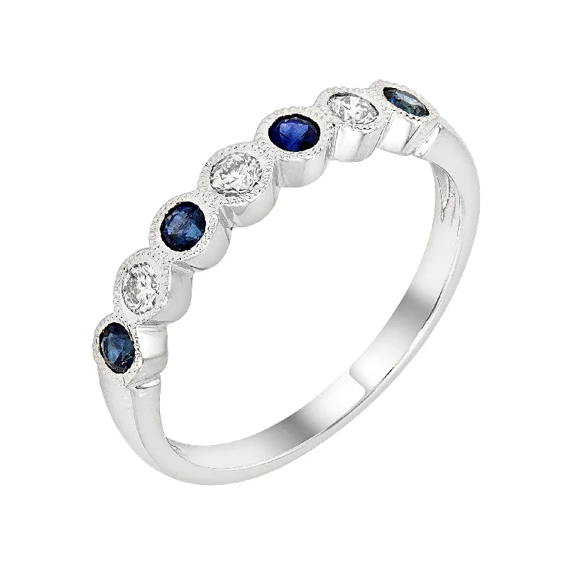 eternity ring for anniversary gifts -14k White Gold Blue Sapphire & Diamond Wedding Anniversary Band