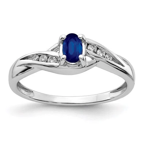 unique promise ring for her -14k White Gold Genuine Oval Blue Sapphire Diamond Ring