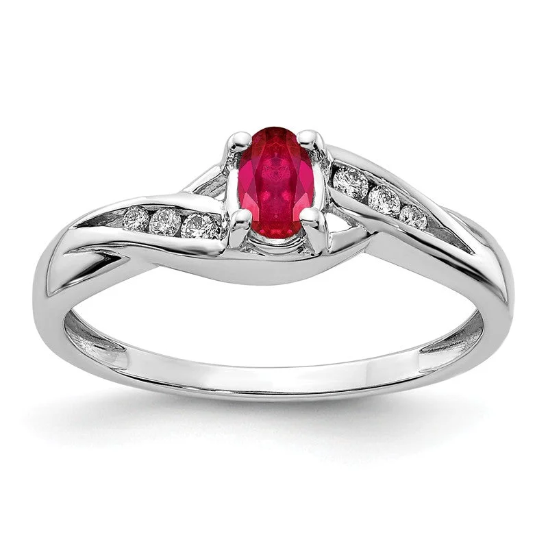 bridal set ring for women -14k White Gold Genuine Oval Ruby & Diamond Ring