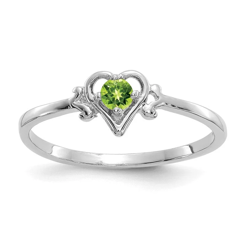 silver statement ring for women -14k White Gold Genuine Peridot August Birthstone Heart Ring