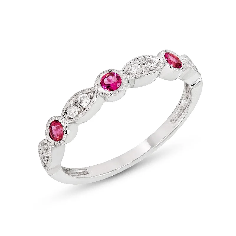 unique engagement rings for women -14k White Rose or Yellow Gold Pink Tourmaline & Diamond Anniversary Wedding Band