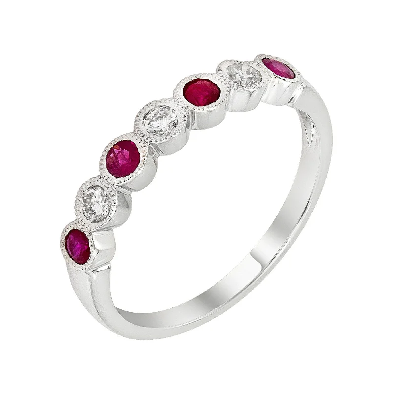 best diamond ring for weddings -14k Gold Round Genuine Ruby & Diamond Wedding Anniversary Band