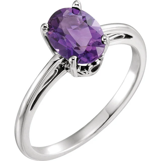 men’s titanium ring for everyday wear -14K White Gold Oval Amethyst Scroll Set Ring