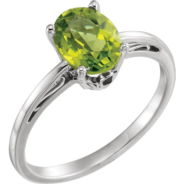 emerald cut diamond ring for women -14K White Gold Oval Peridot Scroll Set Ring