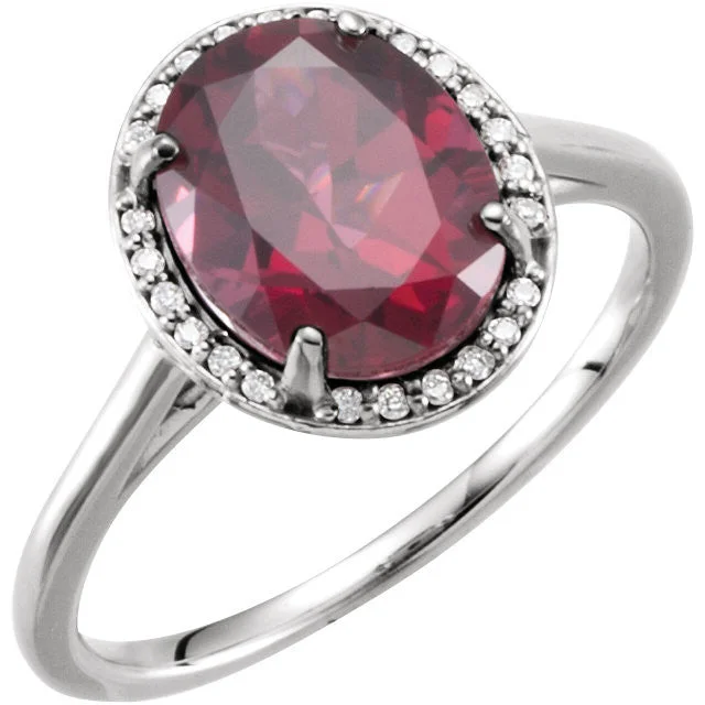 platinum engagement ring for women -14K White Gold Oval Rhodolite Garnet & .06 CTW Diamond Halo Ring