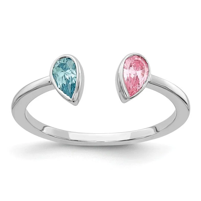 luxury diamond ring for engagements -14k White Gold Pear Blue Topaz And Pink Tourmaline Ring