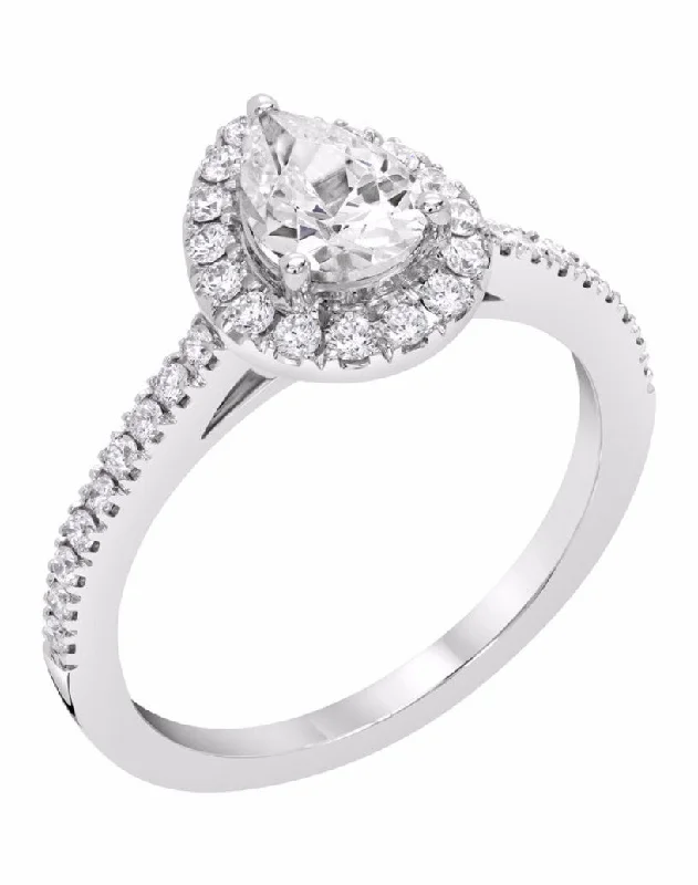 oval diamond engagement ring for women -14k White Gold Pear Halo Semi-Mount Engagement Ring