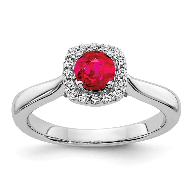 matching wedding rings for couples -14k White Gold Round Genuine Ruby & Diamond Halo Ring