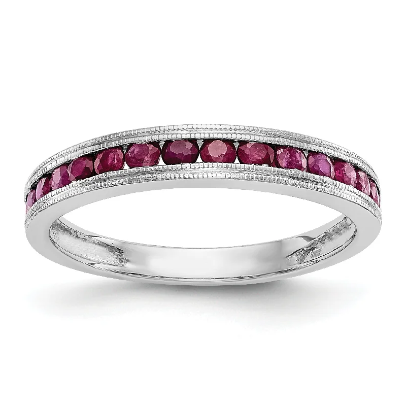 heart-shaped diamond ring for her -14k White Gold Ruby Milgrain Channel Set Anniversary Band