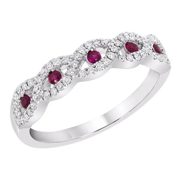 rose gold promise ring for couples -14k White Gold Ruby & Diamond Infinity Twist Anniversary Band