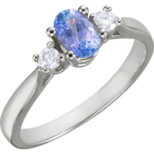 men’s leather ring with silver -14K White Gold Tanzanite & 1/6 CTW Diamond Ring