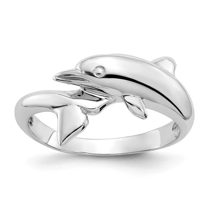 gold wedding ring set for couples -14k White Gold Wrapped Dolphin Ring