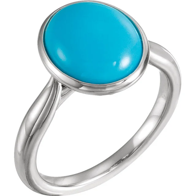 sterling silver band ring for men -14K White Rose or Yellow Gold 12x10mm Oval Cabochon Turquoise Ring