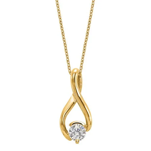 women’s heart-shaped necklaces-14k Yellow Gold 5.00mm Round Moissanite Chain Slide Infinity Pendant 18" Necklace