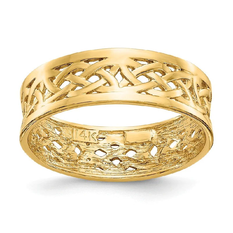 black diamond ring for men -14k Yellow Gold 6mm Wide Polished Celtic Knot Band