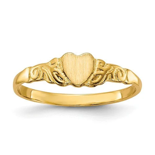 silver wedding band for men -10k or 14k Yellow Gold Child's Intricate Heart Ring w/ Optional Initial Engraving