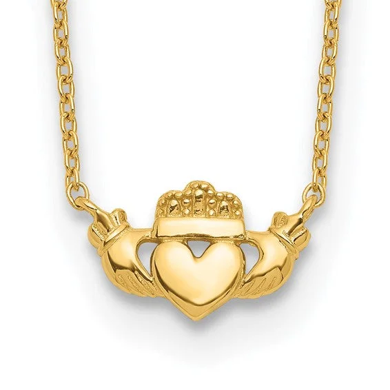 diamond pendant necklaces-14k Yellow or White Gold Claddagh Heart 17" Necklace